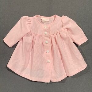Bonnie Baby Pink Gingham Check Long Sleeve Baby Coat Jacket 3-6M R08818